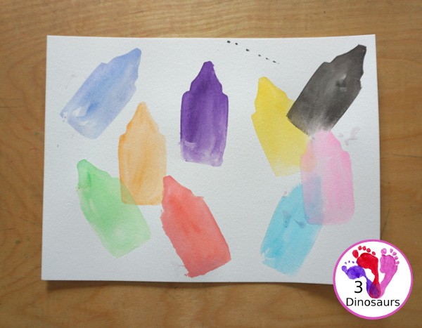 Crayon Watercolor Painting - a fun back to school painting with a crayon cookie cutter that is perfect for learning colors and easy craft for back to school.- 3Dinosaurs.com