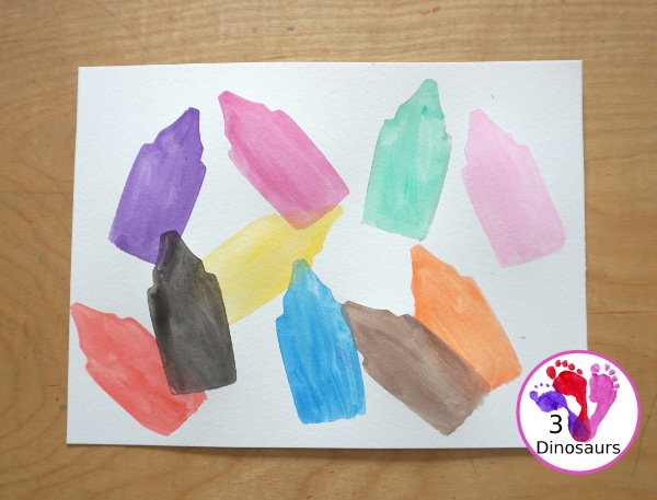 Crayon Watercolor Painting - a fun back to school painting with a crayon cookie cutter that is perfect for learning colors and easy craft for back to school.- 3Dinosaurs.com