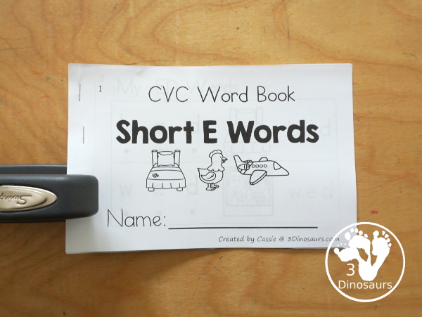 Free CVC Short E Word Book: Blending Words - a simple easy reader book with blends words for CVC short E words with sounding out letters and then blends the letters to make a word. - 3Dinosaurs.com