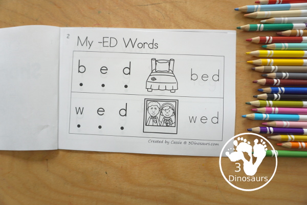 Free CVC Short E Word Book: Blending Words - a simple easy reader book with blends words for CVC short E words with sounding out letters and then blends the letters to make a word. - 3Dinosaurs.com