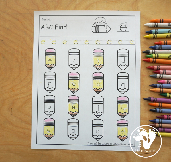 Pencil ABC Letter Finds all 26 Letters of the Alphabet - You have uppercase and lowercase letters for kids to trace and then find on the pencils. - 3Dinosaurs.com