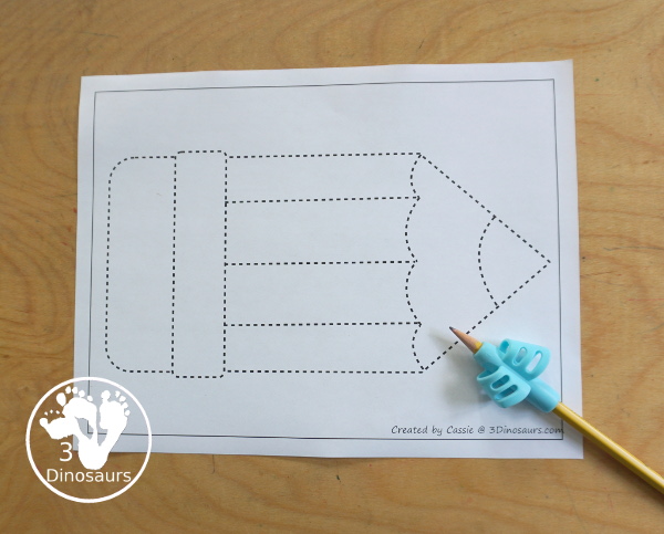 Free Pencil Fine Motor Mats with pencil templates, pencil outlines, pencil playdough mat, pencil tracing and pencil dot marker - All great printables for working on fine motor with kids. - 3Dinosaurs.com