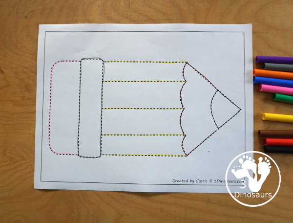 Free Pencil Fine Motor Mats with pencil templates, pencil outlines, pencil playdough mat, pencil tracing and pencil dot marker - All great printables for working on fine motor with kids. - 3Dinosaurs.com