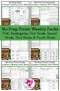 No-Prep Picnic Weekly Packs – Prek to Fourth Grade