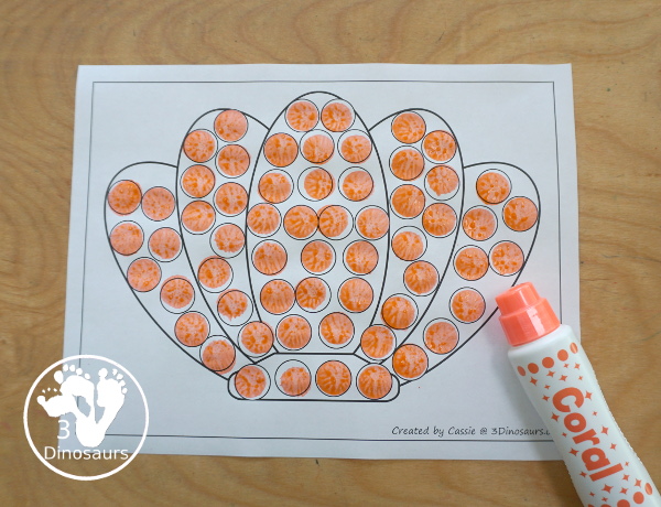 Free Shell Fine Motor Mats Printables - three fun shell fine motor mats with shell template printables, a shell tracing printable, and a shell dot marker printable - 3Dinosaurs.com - 3Dinosaurs.com