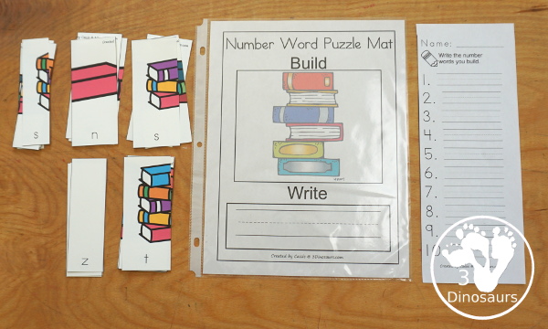 Number Word Puzzle & 
Easy Reader Book Printables - build the puzzle on the mat and write the word - 3Dinosaurs.com