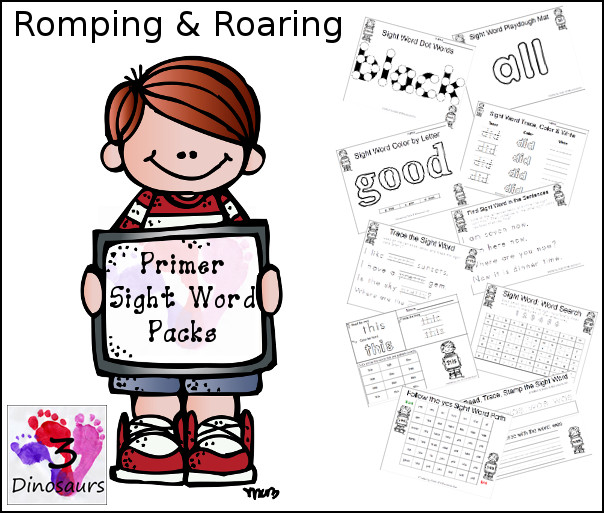 Romping & Roaring Primer Sight Word Packs - 3Dinosaurs.com