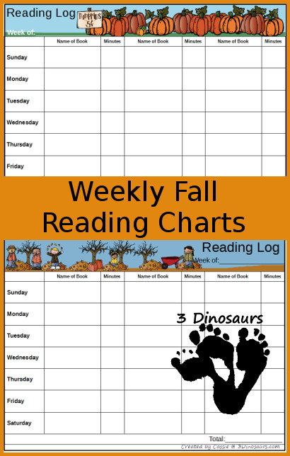 Free Weekly Fall Reading Charts - 3Dinosaurs.com