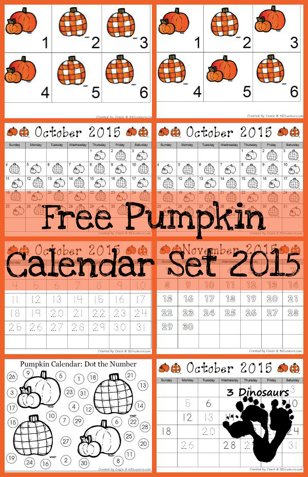 Free 2015 Pumpkin Calendar Set - 3Dinosaurs.com