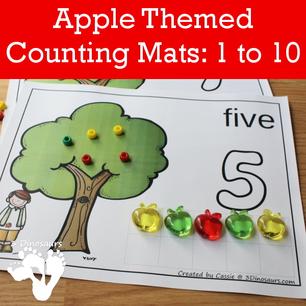 Free Apple Themed Counting Mats: Number 1 to 10 - 3Dinosaurs.com