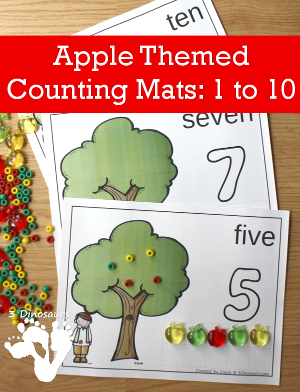 Free Apple Themed Counting Mats: Number 1 to 10 - 3Dinosaurs.com