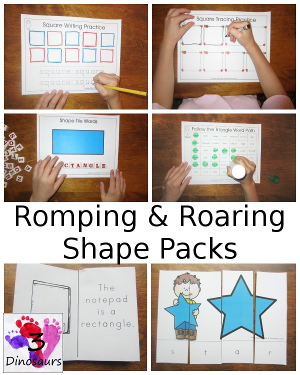 Romping & Roaring Shape Pack Bundle - over 640 pages of activities for 9 different shapes $ - 3Dinosaurs.com