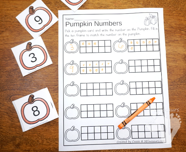 Pumpkin and Apple Themed Ten Frame Printables: No-Prep & Hands-On - 168 pages of printables working on ten frame activities for numbers 1 to 20 with hands-on and no-prep: cards, worksheets and easy reader books. - 3Dinosaurs.com