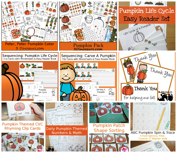 45+ Pumpkin Activities & Printables - loads of printables for themed packs, math, learning to read, abcs and more - 3Dinosaurs.com