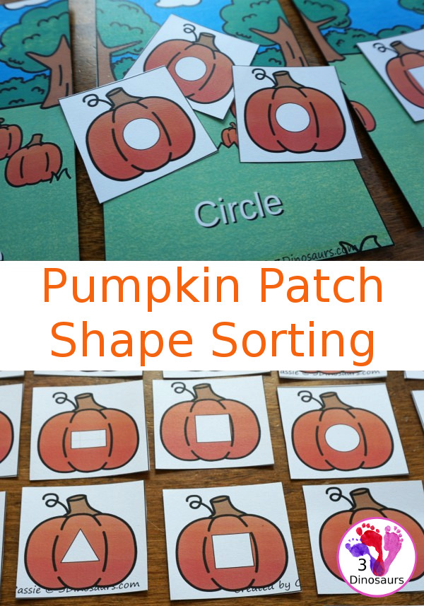 FREE Fun Hands-On Pumpkin Shape Sorting - circle, square, rectangle, and triangle - 3Dinosaurs.com