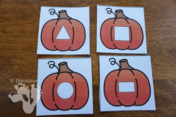 FREE Fun Hands-On Pumpkin Shape Sorting - circle, square, rectangle, and triangle - 3Dinosaurs.com