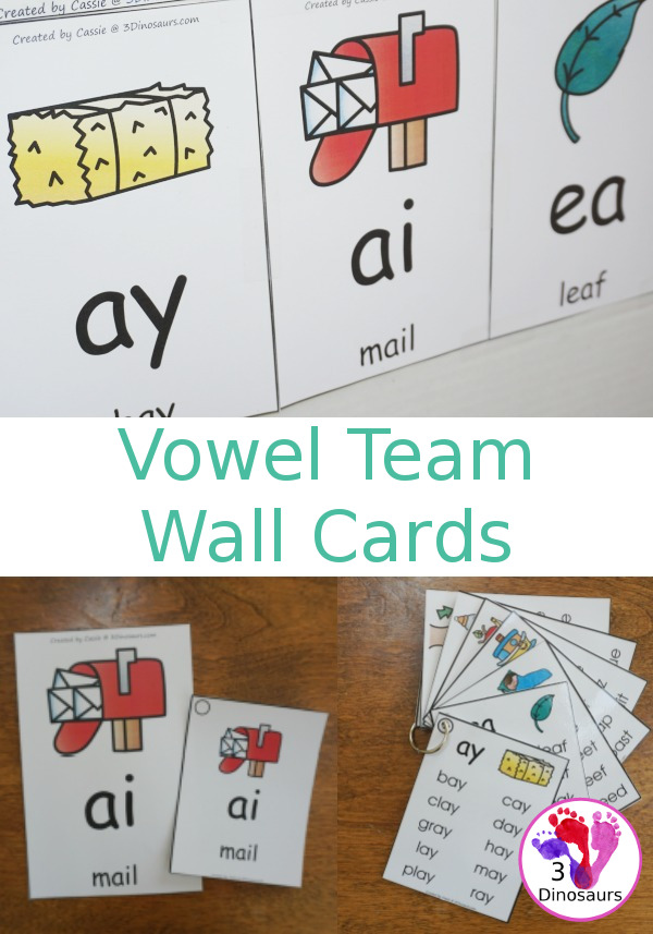 Easy To Use Vowel Team Wall Cards - two different card sizes and types: a free set and a selling set options for the cards - 3Dinosaurs.com