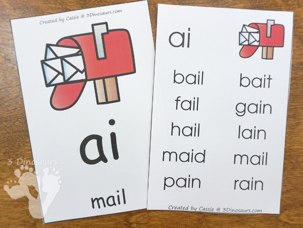 Easy To Use Vowel Team Wall Cards - a free set and a selling set options for the cards - 3Dinosaurs.com