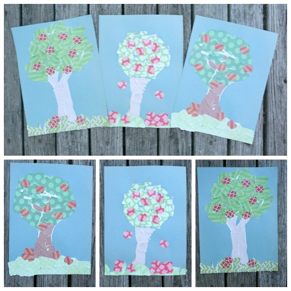 Torn Scrap Book Paper Apple Trees  - 3Dinosaurs.com