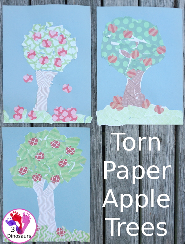 Torn Scrap Book Paper Apple Trees  - 3Dinosaurs.com