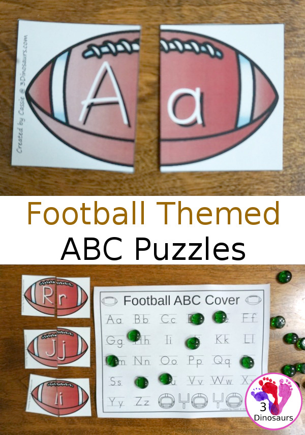 Free Football Themed ABC Puzzles - 26 puzzles with a tracing and covering sheet - 3Dinosaurs.com