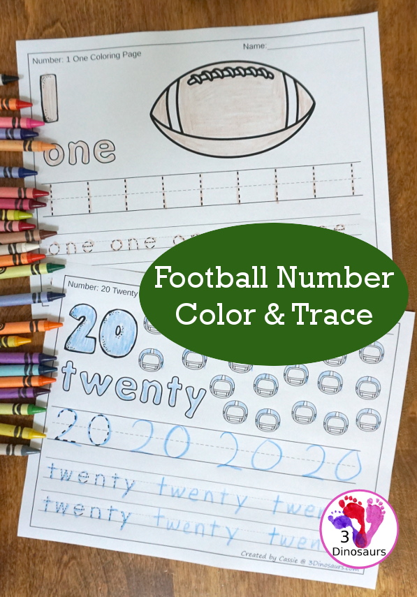 Football Number Color & Trace - 6 fun themes with loads of football themes - 3Dinosaurs.com