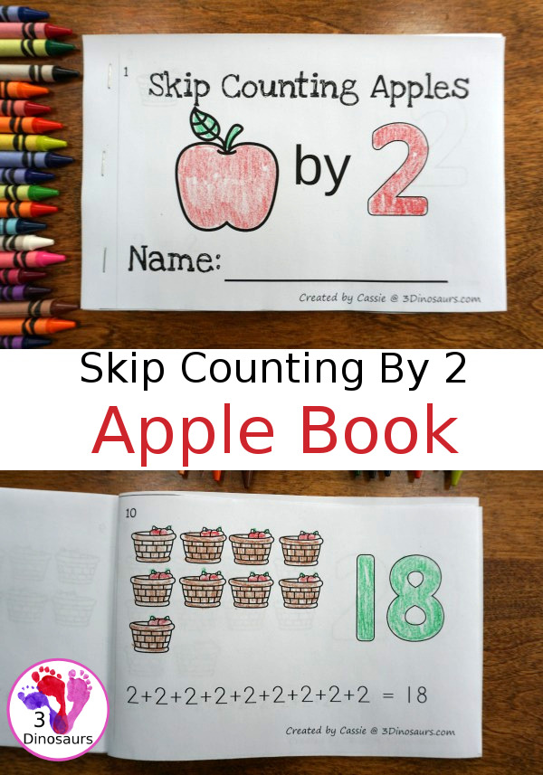 Free Skip Counting by 2 Apple Book - an easy book to work on groups of numbers by 2 - 3Dinosaurs.com