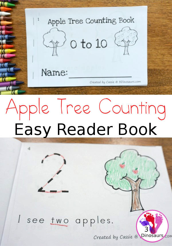 Free Apple Number Counting Book - numbers 0 to 10 in an easy to print easy reader book for kids - 3Dinosaurs.com