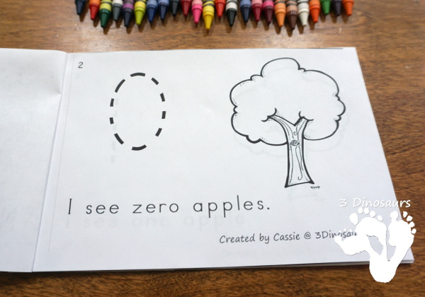 Free Apple Number Counting Book - numbers 0 to 10 in an easy to print easy reader book for kids - 3Dinosaurs.com