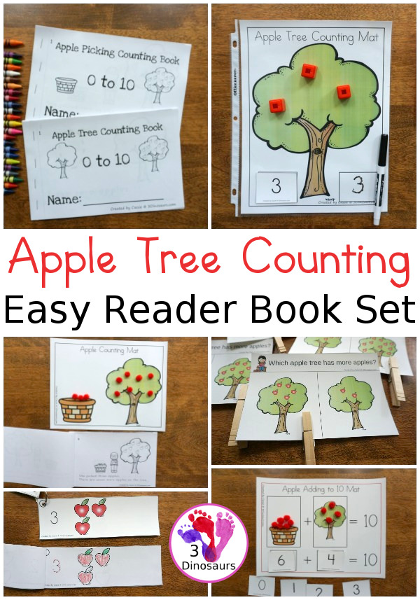 Apple Tree Counting Easy Reader Book Set - numbers 0 to 10 with two books, hands-on activities, clip cards and charts to watch the two counting book options - 3Dinosaurs.com