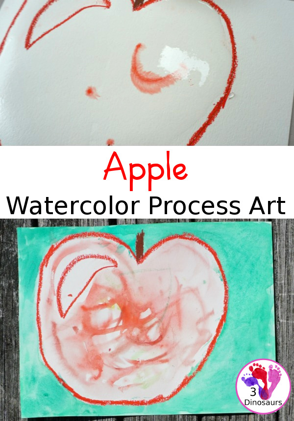  Apples Watercolor Process Art - fun and easy art project to do with kids to learn about watercolors spreading in water - 3Dinosaurs.com