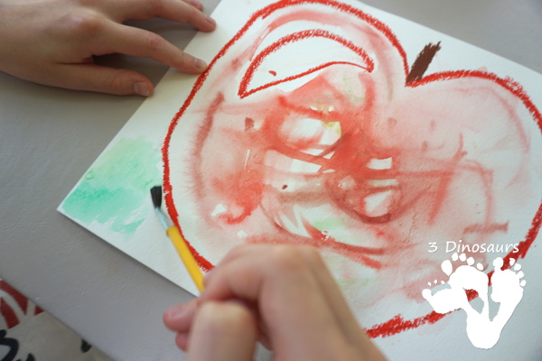  Apples Watercolor Process Art - fun and easy art project to do with kids to learn about watercolors spreading in water - 3Dinosaurs.com