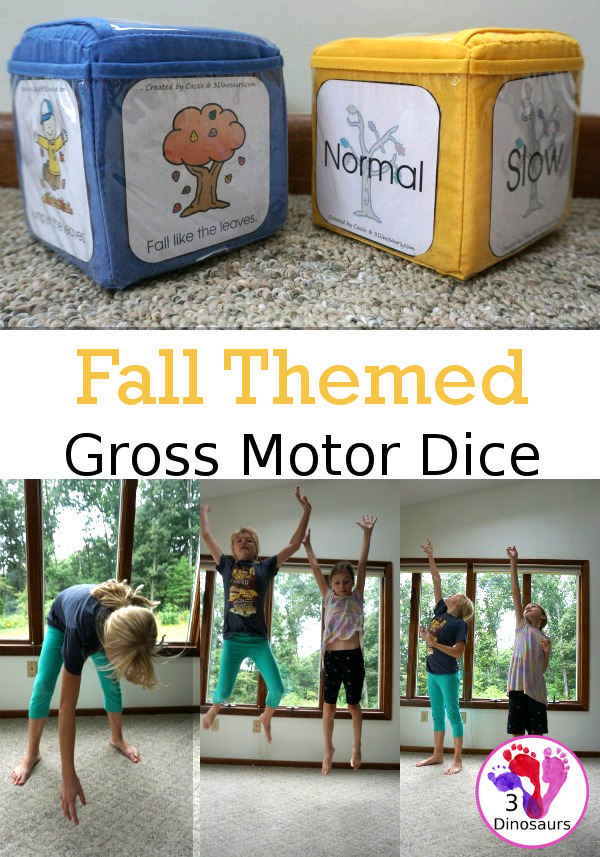 Free Fall Gross Motor Dice - with two dice for movements and speed. They have fall movements for you to use all season. These work great for brain breaks - 3Dinosaurs.com