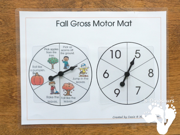 Fall Gross Motor Dice - with dice, rolling dice sheets, and gross motor cards so you can do fun fall movements. - 3Dinosaurs.com