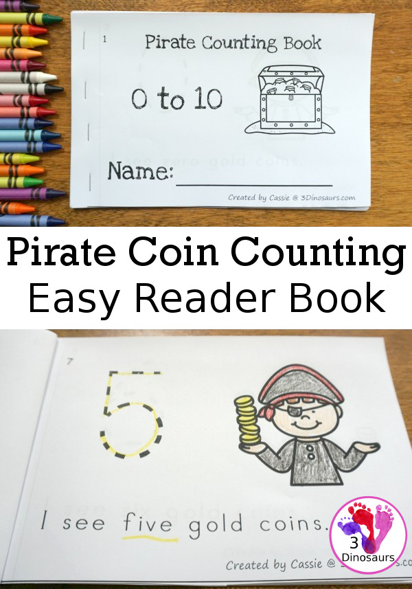 Free Pirate Coin Counting Easy Reader Book - a fun way to count from 0 to 10  with pirate and coins - 3Dinosaurs.com