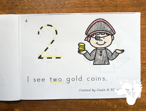 Free Pirate Coin Counting Easy Reader Book - a fun way to count from 0 to 10  with pirate and coins - 3Dinosaurs.com
