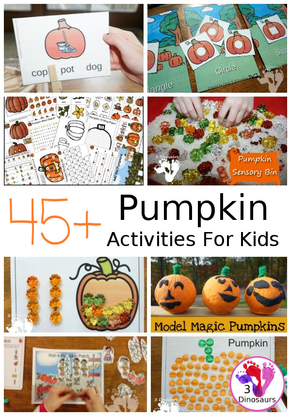 Pumpkin Activities and Printables with a wide ranges of ages of activities for 2 to 10