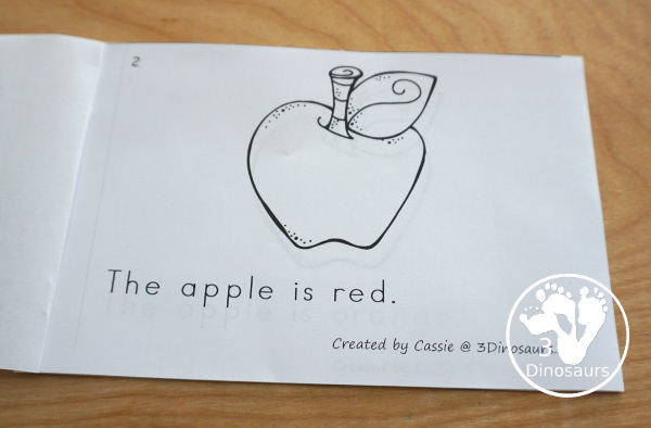 Free Apple Color Easy Reader Book & Clip Cards - 11 colors words in an apple themed book with matching apple themed color clip cards - 3Dinosaurs.com