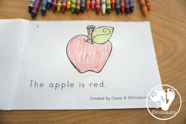 Free Apple Color Easy Reader Book & Clip Cards - 11 colors words in an apple themed book with matching apple themed color clip cards - 3Dinosaurs.com