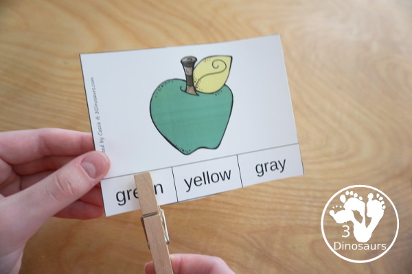 Free Apple Color Easy Reader Book & Clip Cards - 11 colors words in an apple themed book with matching apple themed color clip cards - 3Dinosaurs.com