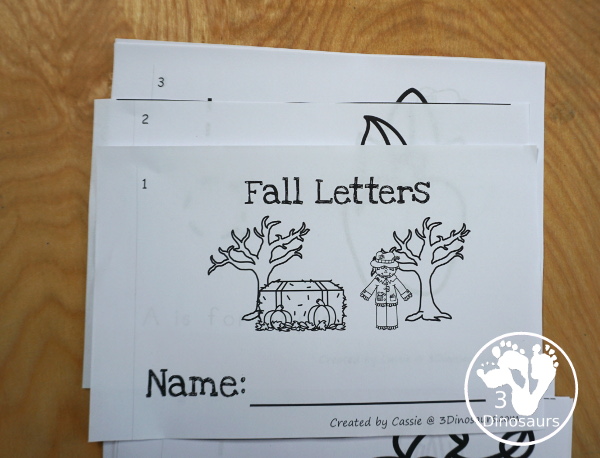 Free Fall ABC Letters themed Tracing Easy Reader Book - with letters a, l, p, s, r, h, t in a 12 page book - 3Dinosaurs.com