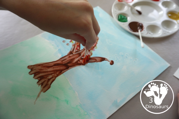 Fall Tree Watercolor and Q-Tip Painting - a mixed art painting project for kids to do for a fall tree.  - 3Dinosaurs.com