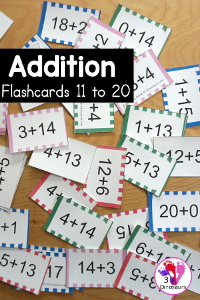 Free Addition Flashcards Printables For Addition from 11-20 in 5 Colors