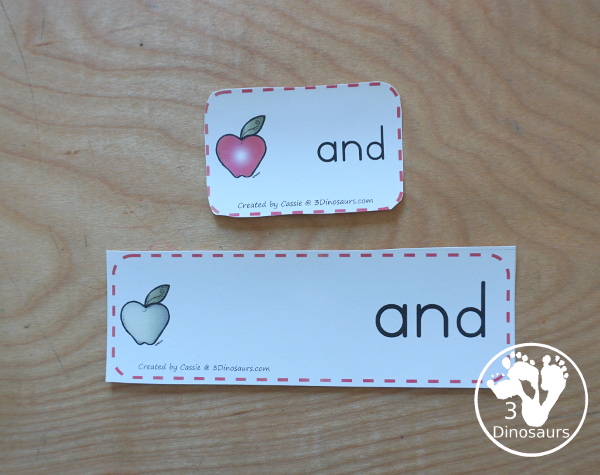 Apple Sight Word Activities: sight word cards with two sizes of sight word cards one for sight word center and one sight word card for wall - 3Dinosaurs.com