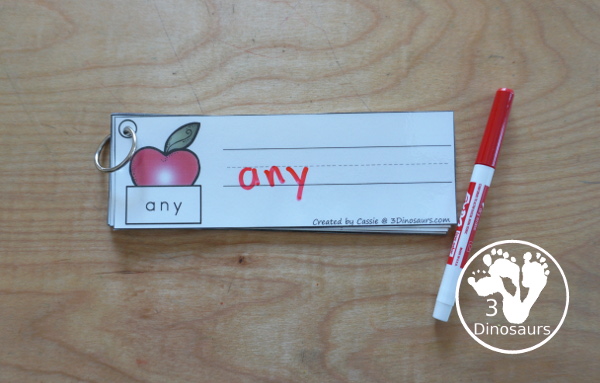 Apple Sight Word Activities: sight word tracing strips and writing strips has a 220 dolch sight word plus 95 Dolch Nouns - 3Dinosaurs.com