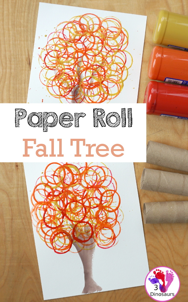 Paper Roll Stamped Fall Tree - An easy fall tree painting that kids can do in a few easy steps - 3Dinosaurs.com