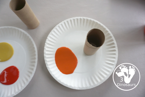 Paper Roll Stamped Fall Tree - An Easy Fall Painting that kids can do in a few easy steps - 3Dinosaurs.com