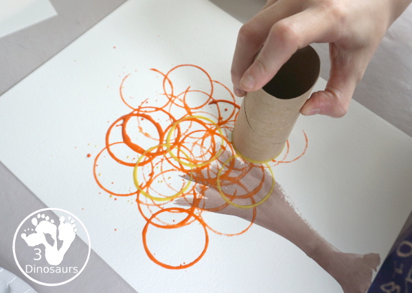 Paper Roll Stamped Fall Tree - An Easy Fall Painting that kids can do in a few easy steps - 3Dinosaurs.com