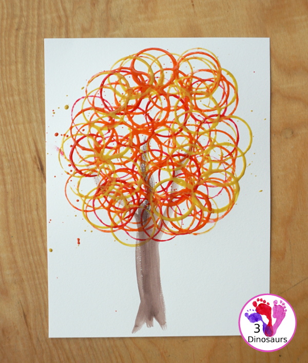 Paper Roll Stamped Fall Tree - An Easy Fall Painting that kids can do in a few easy steps - 3Dinosaurs.com