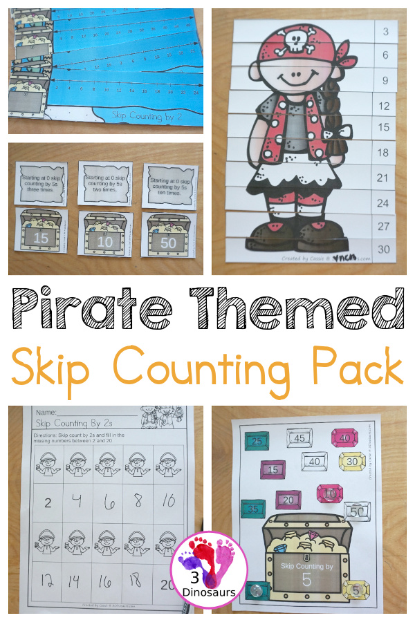 Pirate Skip Counting Activities - with no-prep packs, skip counting mats, skip counting 10 piece puzzles, and task cards to work on skip counting from 2 to 12 - 3Dinosaurs.com